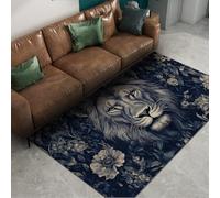 Lion Africa Wildlife Pattern Alfombra de Pelo bajo Flores Rurales Alfombras Lavable Casa de Campo Apartamento de Dormitorio Alfombra Sofa Sala de conferencias Tapete de decoración 180x200cm