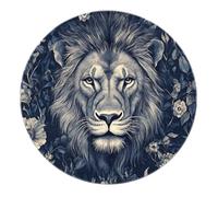 Lion Africa Wildlife Pattern Alfombra Redonda de Pelo bajo Flores Rurales Alfombras Lavable casa de Campo Apartamento Dormitorio Alfombra Sofa Sala de conferencias Tapete 80x80cm