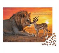 Lion and Antelope 1000 Piezas Jigsaw Puzzle Recycled Savanna Sunset Senior Puzzles Party Game Props Developing Children‘s Intelligence Educational Fun 38x26cm/1000pcs