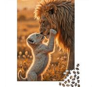 Lion and Cub Rompecabezas Father Baby Love 1000 Piezas Papel Reciclado Adultos Y Mayores De 12 Años Rompecabezas Juego Educativo para Relajarse 38x26cm/1000pcs