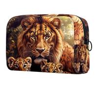 Lion and Little Cubs - Neceser para mujer, neceser de viaje, bolsa organizadora de maquillaje con cremallera, multicolor, 18.5x7.5x13cm/7.3x3x5.1in, Neceser