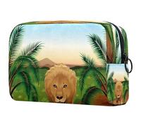 Lion at The Tropical Jungle - Neceser para mujer, neceser de viaje, bolsa organizadora de maquillaje grande con cremallera, multicolor, 18.5x7.5x13cm/7.3x3x5.1in, Neceser