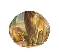 Lion Bath Shower Gorro Natural Forest Africa Animal Big King Wild Carnivore Mane Predator Gorros de ducha para mujeres DoubleBathing Shower Hat Protección para el cabello Reutilizable