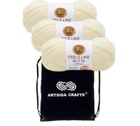 Lion Brand Feels Like Butta Lemon 215-158 (3 madejas - Mismo lote de tinte) Hilo de poliιster de estambre medio #4 para crochet y tejer con bolsa