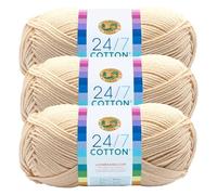 Lion Brand - Hilo de algodón 24/7 para tejer, ganchillo y manualidades, color crudo, paquete de 3