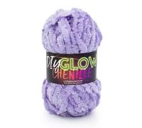 Lion Brand Yarn DIY Glow Chenille, hilo que brilla en la oscuridad para tejer, ganchillo y manualidades, morado, 1 paquete
