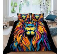 Lion Colorido Funda De Edrojoón Animales de Graffiti 3D Antialérgica Microfibra Ropa De Cama De 2 Fundas De Almohada, Niños Niñas, Funda De Edrojoón Dormitorio Super King（260x220cm）