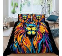 Lion Colorido Funda De Edrojoón Animales de Graffiti 3D Microfibra Ropa De Cama 2 Fundas De Almohada, para Adolescentes Y Niños, Decoración del Dormitorio Super King（260x220cm）