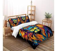 Lion Colorido Funda De Edrojoón Animales de Graffiti Impresa En 3D Microfibra Ropa De Cama De 2 Fundas De Almohada, Niños Niñas, Funda De Edrojoón Dormitorio King（220x240cm）