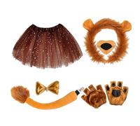 Lion Costume Accessory Set Kids | 6PCS Plush Polyester 300g Headband Nose Tail Bow Tie Gloves Skirt Dress Up Kit | Halloween Party Cosplay Stage Carnival Outfit For Boys Girls Fancy Dress Play