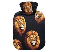 Lion Head - Botella de agua caliente negra con tapa suave, bolsa de agua caliente para calambres menstruales, pequeña