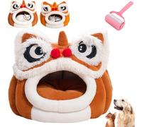 Lion Head Pet Beds,Cute Dance Lions Head Shape Pet House,Winter Warm Plush Pets Nest Puppy Houses with Cushion＆ Non-Slip Bottom,Soft Cozy Hideaway Nesting for Cats & Small Dogs (Coffee, Medium)