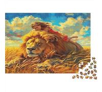 Lion Jigsaw Puzzles for Adults Girl Riding Golden Lion Educational Games for The Whole Family Women 52x38cm 1000pcs