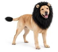 Lion Mane for Dog, Faux Fur Costume with Ears and Tail (Black,Small) | Give your dog a lion look for Halloween, parties and photos with a long-haired mane and matching tail accessory