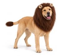 Lion Mane for Dog, Faux Fur Costume with Ears and Tail (Coffee,Medium) | Give your dog a lion look for Halloween, parties and photos with a long-haired mane and matching tail accessory