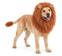 Lion Mane for Dog, Faux Fur Costume with Ears and Tail (Red Brown,Small) | Give your dog a lion look for Halloween, parties and photos with a long-haired mane and matching tail accessory