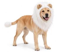 Lion Mane for Dog, Faux Fur Costume with Ears and Tail (White,Medium) | Give your dog a lion look for Halloween, parties and photos with a long-haired mane and matching tail accessory