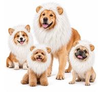 Lion Mane for Dog with Ears, Faux Fur Wig for Pet Photos (White,L) | Fluffy Animal Headpiece • Long-Hair Texture • Festive Party Accessory