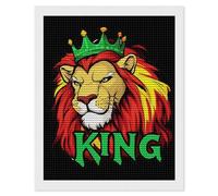 Lion of Judah King Reggae Music Diamond Painting Kits redondo de punto de cruz para decoración de pared del hogar, 16 x 20 pulgadas