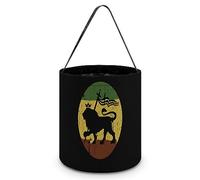 Lion of Judah Rasta Reggae Music Halloween Trick or Treat Bags Funny Candy Bucket Tote Bag with Handles Party Gift Bags 7.9×8.3×7.1"