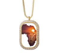 Lion Prairie - Collar con colgante de mapa del continente africano con diamantes y cristales dorados