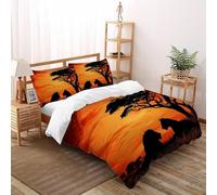 Lion Puesta del Sol Funda De Edrojoón Paisaje de Pradera 3D MicrofibraJuego De Ropa De Cama 2 Fundas De Almohada, Niños Niñas, Funda De Edrojoón Dormitorio King（220x240cm）