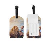 Lion Safari Savanna Etiquetas de equipaje de cuero para maleta de viaje, etiqueta de equipaje, 1 pieza
