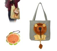 Lion Shaped Dog Bag,Cat Carrier Bag with Head Hole,Cute Lion Shaped Carrying Package,for Small Dogs and Cats Pet Supplies (Dark Grey,Large)