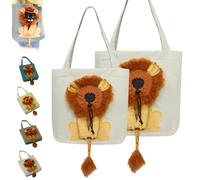 Lion Shaped Dog Bag, Lion Shaped Cat Bags, Pet Canvas Shoulder Bag. Suitable for Carrying Cats and Dogs Walks Travels (Light Gray,S+L)