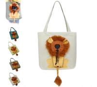 Lion Shaped Dog Bag, Lion Shaped Cat Bags, Pet Canvas Shoulder Bag. Suitable for Carrying Cats and Dogs Walks Travels (Light Gray,S)