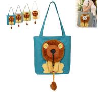 Lion-Shaped Pet Canvas Shoulder Bag, Portable Cat Carrier Tote (Blue,Small) | Soft Cat Carrier with Cotton Canvas Body, Adjustable Head Opening, Zippered Top and Dual Handles for Shoulder or Hand Carry