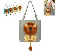 Lion-Shaped Pet Canvas Shoulder Bag, Portable Cat Carrier Tote (Gray,Small) | Soft Cat Carrier with Cotton Canvas Body, Adjustable Head Opening, Zippered Top and Dual Handles for Shoulder or Hand Carry