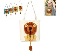 Lion-Shaped Pet Canvas Shoulder Bag Portable Cat Carrier Tote | Soft Cat Carrier with Cotton Canvas Body, Adjustable Head Opening, Zippered Top and Dual Handles for Shoulder or Hand Carry