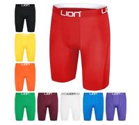 LION SPORTSWEAR Pantalones cortos de compresión para fútbol y deportes, capa base multiusos para hombres y niños, ideal para gimnasio, entrenamiento y correr, rosso, 10-12 Years