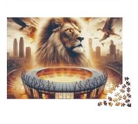 Lion Stadium Fantasy Navidad 1000 Piezas Rompecabezas para Adultos León Glorioso sobre Estadio Iluminado al Amanecer Premium Resistente Vibrante Desafiante Regalo 70x50cm/1000pcs