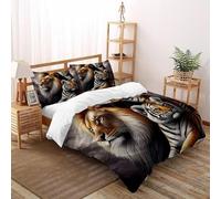 Lion Tigre Funda De Edrojoón Vida Silvestre 3D Microfibra Ropa De Cama 2 Fundas De Almohada Niños Niñas Decoración del DormitorioKing（220x240cm）