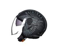 LIONCIANO Casco De Motocicleta, Ece 22.06 Semi-Abre a Los Auriculares Jet Casco De Motocicleta y Scooter Woman Adulto Anti Scratch Visiere(Alas Negras Mate de la Libertad, L=59-60cm)