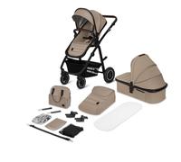 Lionelo Amber Cochecito 2 en 1, juego de cochecito con asiento deportivo y bañera fija, bolsa, mosquitera, cubierta de hojas de lluvia (arena beige)