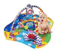 LIONELO Anika 2en1 Gimansio de Actividades 4 juguetes colgantes sonajeros 2 arcos Manta juegos bebé Función de parque de juegos Almohada de apoyo para bebe Educativa Azul-Amarillo