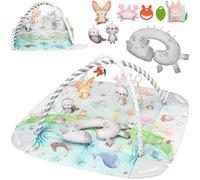 lionelo Anika Natural Alfombra Bebe Juegos de bambú con 8 Juguetes Bebes Desmontables, Gimnasio Actividades Bebe con Arco, Desde recién Nacido