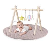 Lionelo Anis Set Manta de Actividades Bebé con Gimnasio de Madera, Baby Gym Montessori con Juguetes Desmontables, Alfombra de Algodón Antideslizante 2 cm, Plegable