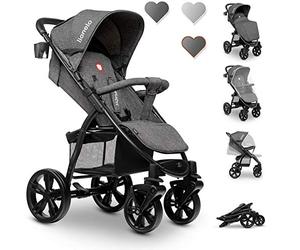 Lionelo Annet - Cochecito pequeño plegable con función reclinable, ruedas de espuma EVA, mosquitera, cubrepies, cesta con soporte para bebidas (piedra)