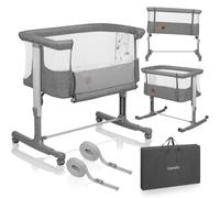 lionelo Aurora Cuna de colecho 3 en 1 hasta 9 kg, Cuna Mecedora, Ajuste de Altura e inclinación del colchón, 4 Ruedas con Freno, Colchón Ergonómico, Bolsa