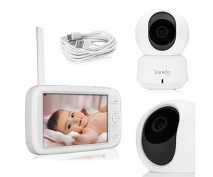 lionelo Babyline 9.1 - Vigilabebés electrónico con cámara giratoria 360° Full HD de 5 Pulgadas, Alcance de 50 m/300 m, comunicación bidireccional, batería de 8 h, función VOX, Acoplamiento de hasta 4