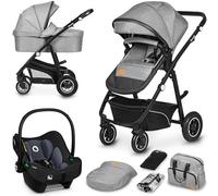 LIONELO BIANKA Cochecito de Bebé 3 en 1 (22 kg) Portabebés (9 kg) Silla de Coche (13 kg), Plegable, Sistema de Viaje Respaldo Ajustable Ruedas 360o Amortiguación, Capota XXL, Carrito de Bebe (Grey)
