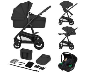 LIONELO BIANKA Cochecito de Bebé 3 en 1 (22 kg) Portabebés (9 kg) Silla de Coche (13 kg), Plegable, Sistema de Viaje Respaldo Ajustable Ruedas 360o Amortiguación, Capota XXL, Carrito de Bebe (Black)