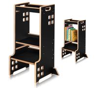 LIONELO CASS Ayudante de Cocina 2 en 1 Torre de Aprendizaje Montessori Desde 1 Año Barra de Seguridad Ajustable en Altura Robusto Taburete de Cocina Estantería Librería hasta 30 kg