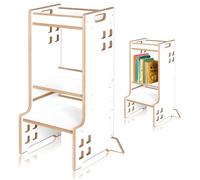 LIONELO CASS Ayudante de Cocina 2 en 1 Torre de Aprendizaje Montessori Desde 1 Año Barra de Seguridad Ajustable en Altura Robusto Taburete de Cocina Estantería Librería hasta 30 kg