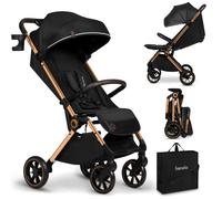 LIONELO Cloe Cochecito Plegable hasta 22 kg, Respaldo Ajustable Función Dormir, Arnés de 5 Puntos Ruedas Portavasos Ligero Compacto Impermeable, sillita, silla paseo ligera (negro)