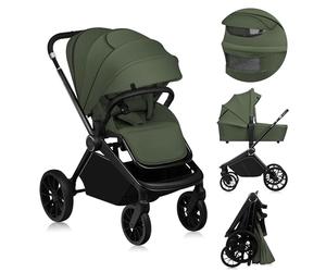 LIONELO Cochecito infantil MIKA PLUS de 6 a 48 meses a 22 kg, respaldo ajustable y reposapiés, amortiguación, ruedas giratorias de PU de 360 °, cabina impermeable XXL, UPF50+